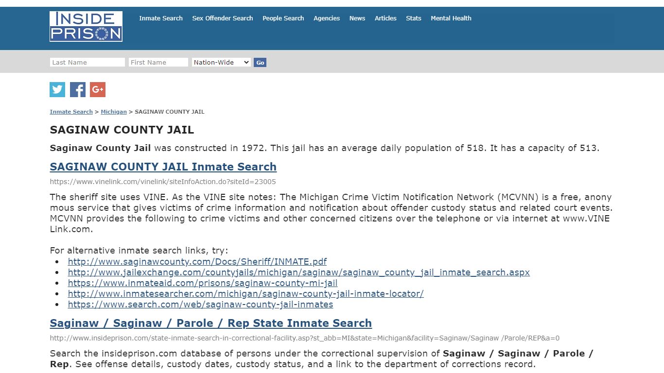 SAGINAW COUNTY JAIL - Michigan - Inmate Search - Inside Prison